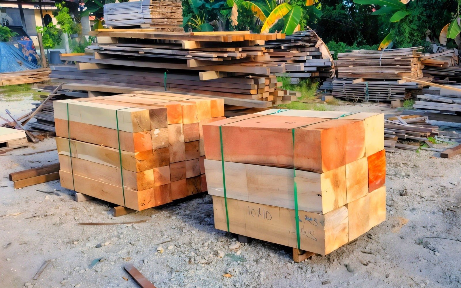 Ikatan kayu keras gergaji bertali di kedai Hang Soon Timber
