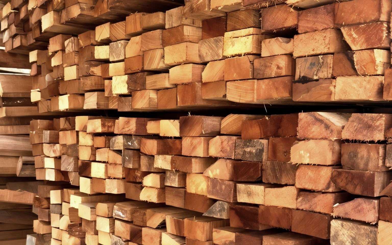Kayu keras gergaji bertimbun menghadap hujung di kedai Hang Soon Timber